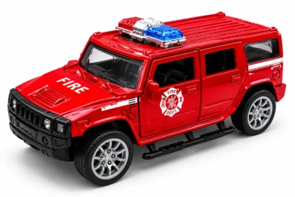 Hummer Army Die-Cast Metal Toy Car for Kids | Pull Back Action | Opening Doors | Military Patrol SUV | Red | 1:32 Scale Model Vehicle
